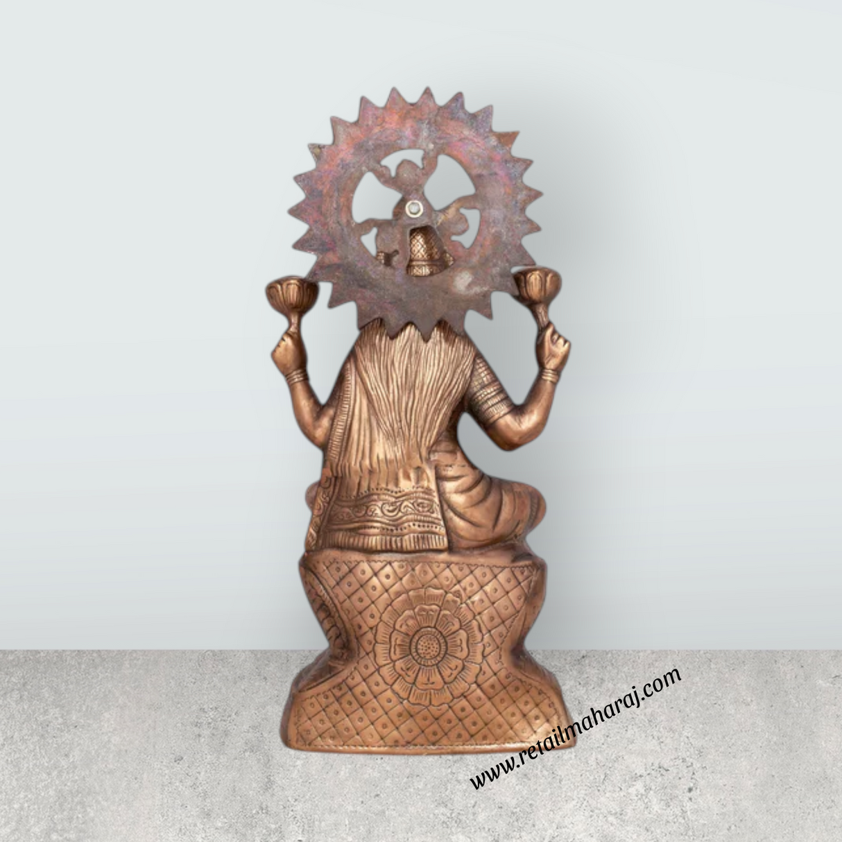 Lakshmi Idol Sitting On Lotus - 24 x 12 Inches | Copper Oxidised Laxmi Idol/ Laxmi Murti for Pooja/ 4.340 Kgs - Retail Maharaj