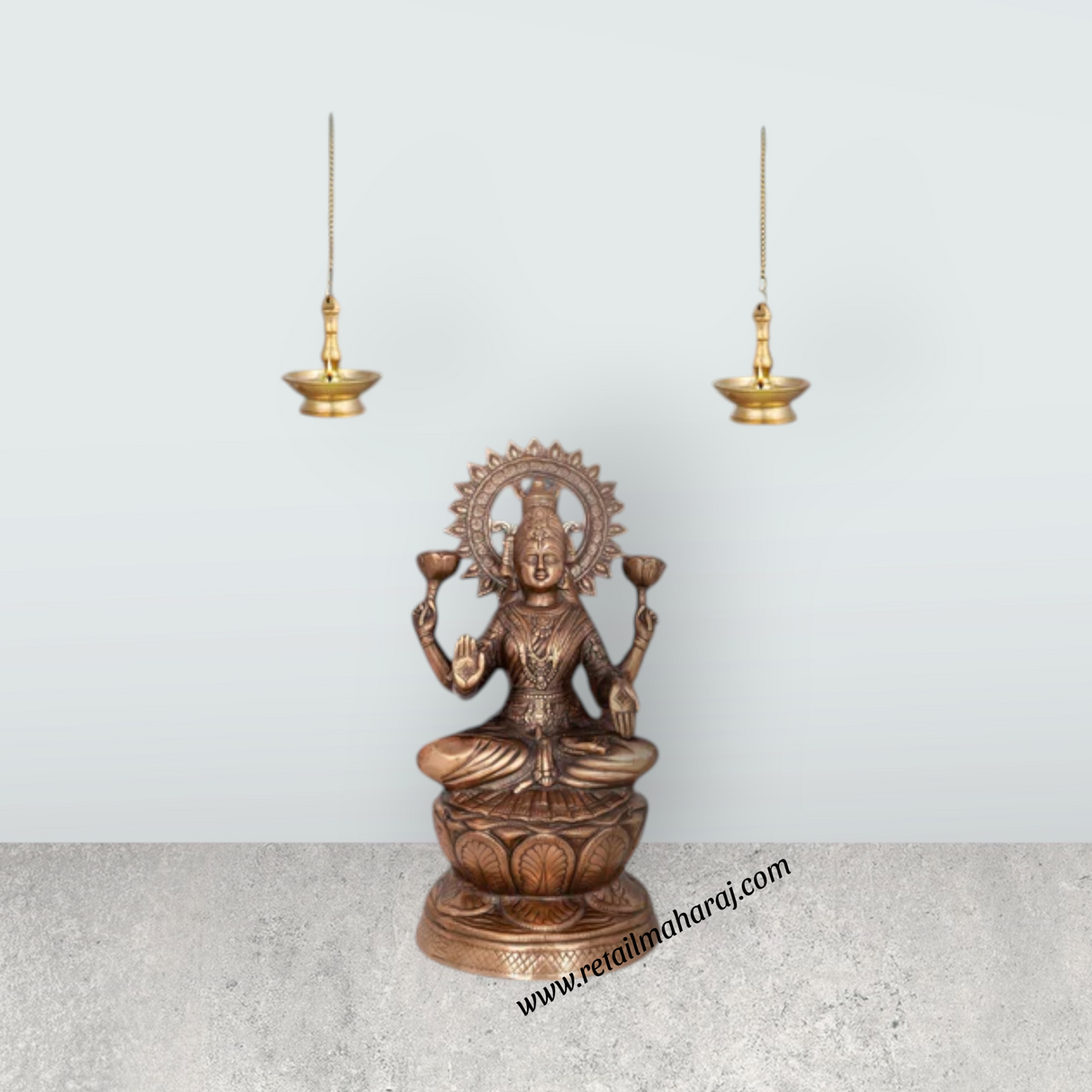 Lakshmi Idol Sitting On Lotus - 24 x 12 Inches | Copper Oxidised Laxmi Idol/ Laxmi Murti for Pooja/ 4.340 Kgs - Retail Maharaj