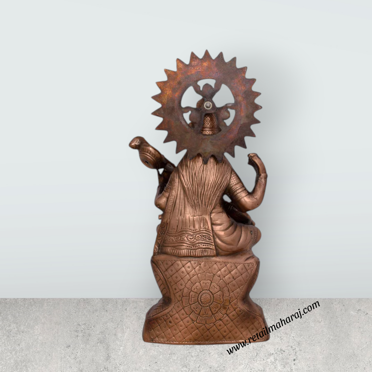 Saraswati Murti Sitting On Lotus - 24 x 14 Inches | Copper Oxidised Saraswati Idol/ Saraswathy Idol for Pooja - Retail Maharaj