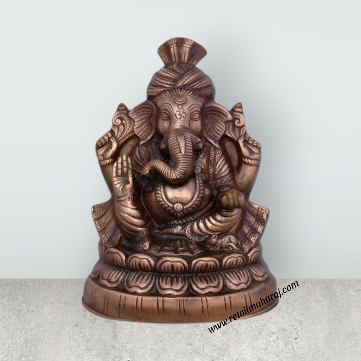 Pagdi Ganesh Murti – 13.5 x 10 Inches Copper Oxidised Ganpati Idol for Pooja - Retail Maharaj