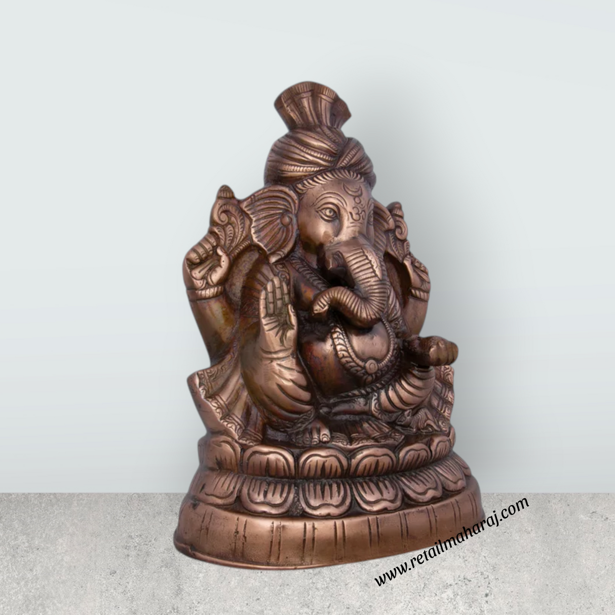 Pagdi Ganesh Murti - 13.5 x 10 Inches | Copper Oxidised Ganpati Idol/ Vinayaka Statue for Pooja/ 1.395 Kgs - Retail Maharaj