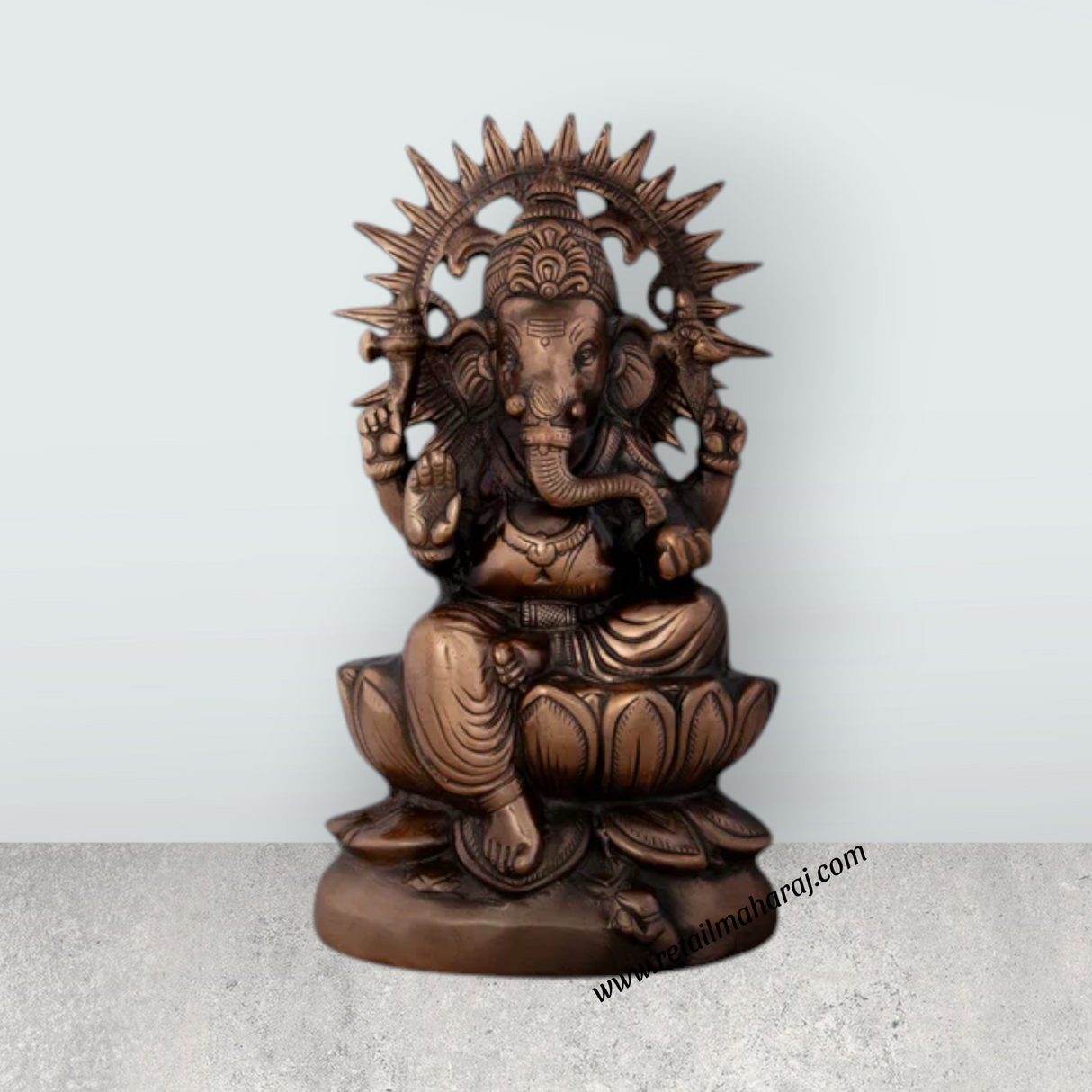 Ganesh Murti - 12 x 7 Inches | Copper Oxidised Ganpati Idol/ Vinayaka Statue for Pooja/ 1.310 Kgs Approx - Retail Maharaj
