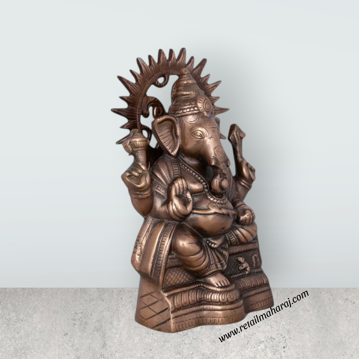 Laddu Ganesh Murti - 13 x 8 Inches | Copper Oxidised Ganpati Idol/ Vinayaka Statue for Pooja/ 1.330 Kgs - Retail Maharaj