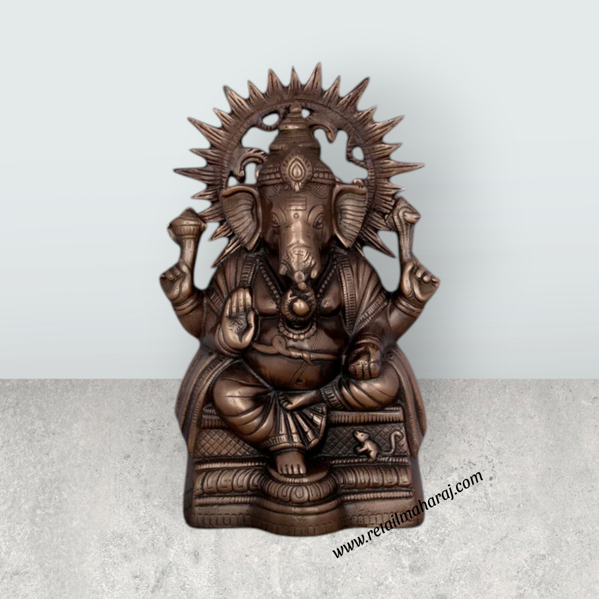 Laddu Ganesh Murti – 13 x 8 Inches Copper Oxidised Ganpati Idol for Pooja - Retail Maharaj