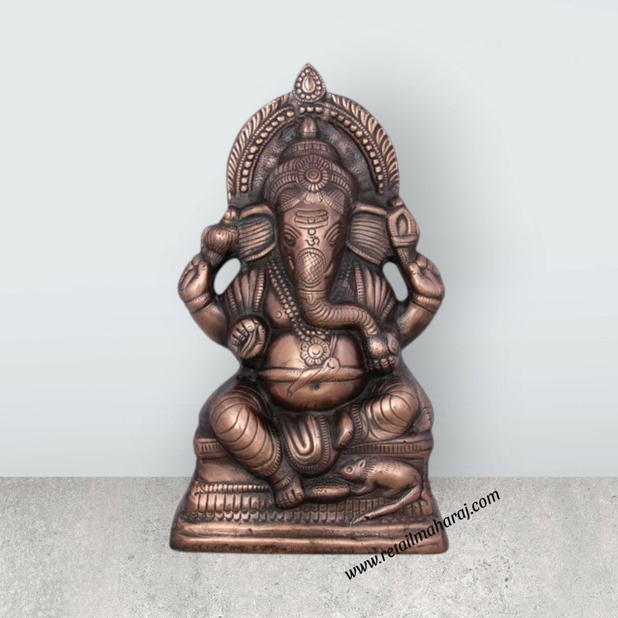 Ganesh Murti - 14 x 8 Inches | Copper Oxidised Ganpati Idol/ Vinayaka Statue for Pooja/ 1.400 Kgs Approx - Retail Maharaj