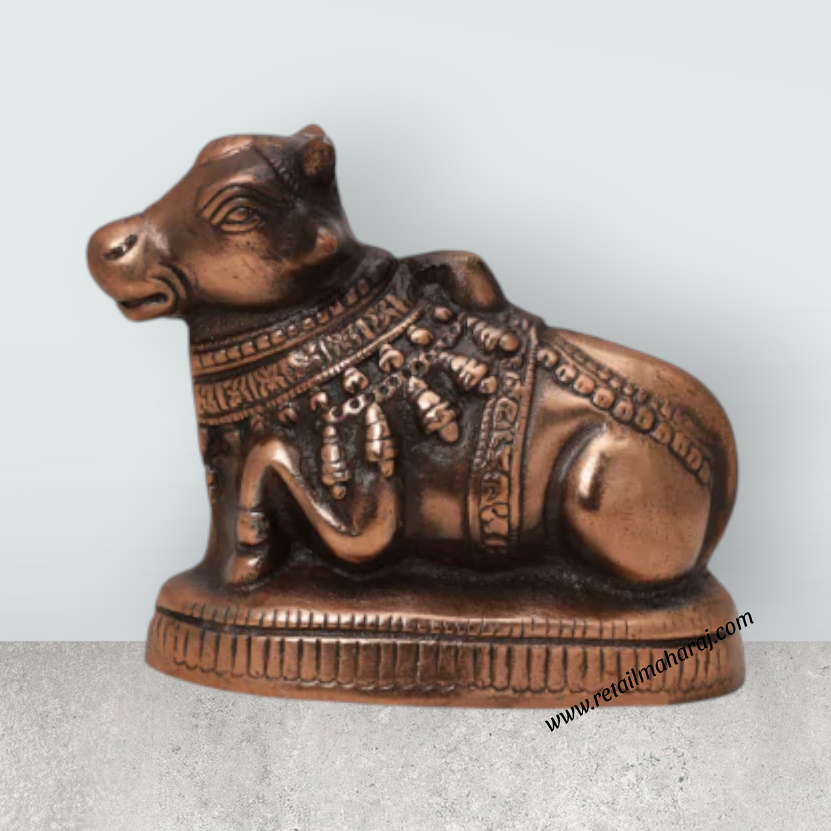 Nandi Statue - 6 x 7 Inches | Copper Oxidised Nandhi Statue/ Nandi Idol for Pooja - Retail Maharaj