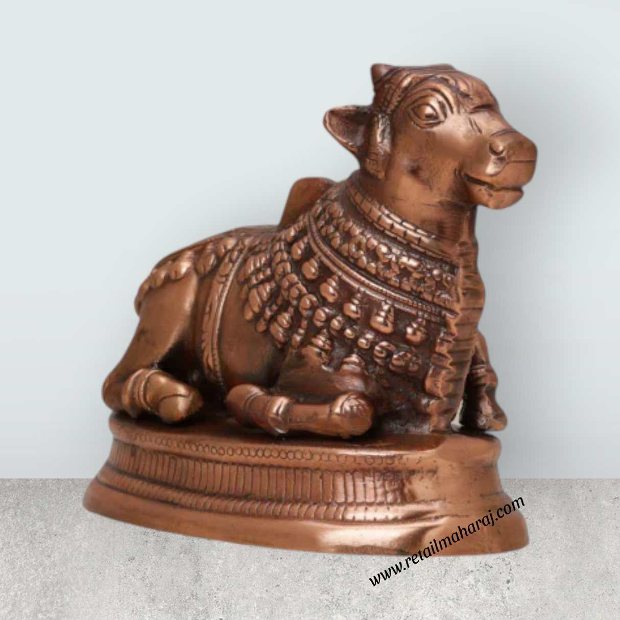 Nandi Statue - 8 x 9 Inches | Copper Oxidised Nandhi Statue/ Nandi Idol for Pooja - Retail Maharaj
