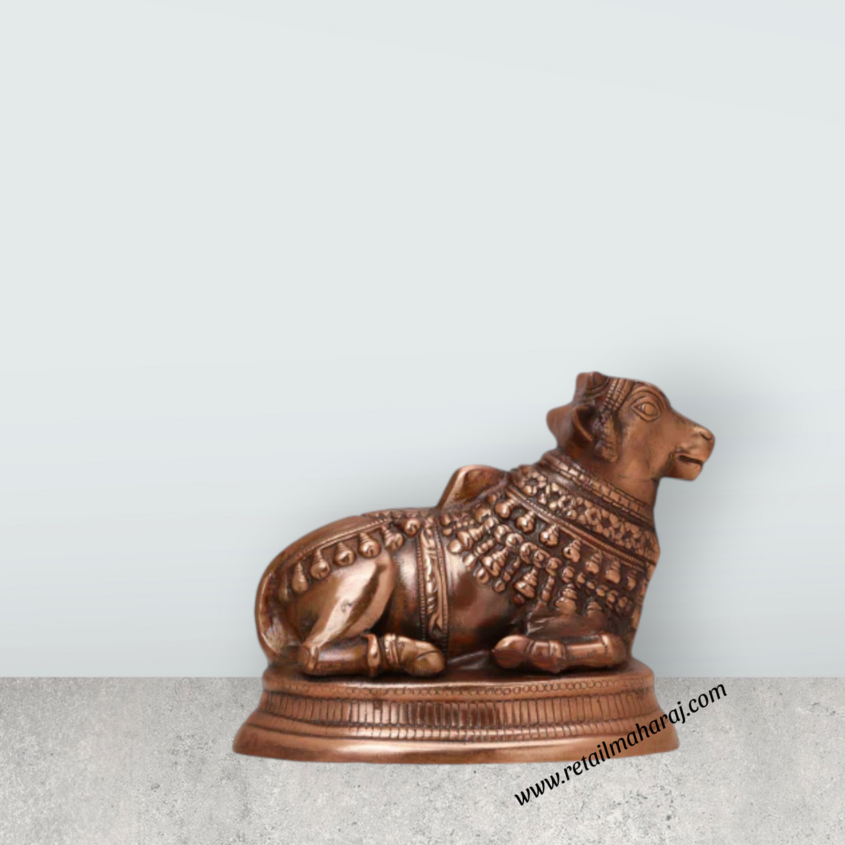 Nandi Statue - 8 x 9 Inches | Copper Oxidised Nandhi Statue/ Nandi Idol for Pooja - Retail Maharaj