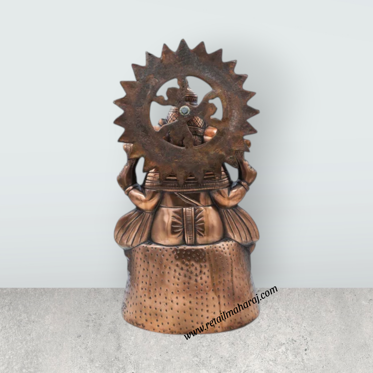 Ganesh Murti Sitting On Base - 19 X 10.5 Inches | Copper Oxidised Vinayaka Idol/ Ganpati Murti For Worship - Retail Maharaj
