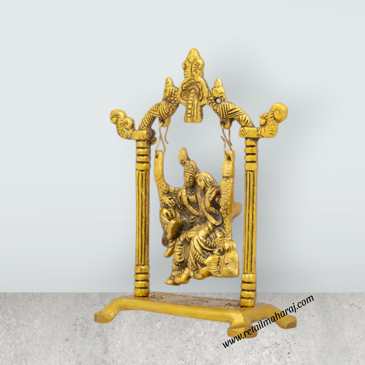 Radha Krishna Jhula - 7.5 x 5.5 Inches | Gold Polish Radha Krishna Jhoola/ Radha Krishna With Jhula for Pooja/ 245 Gms - Retail Maharaj