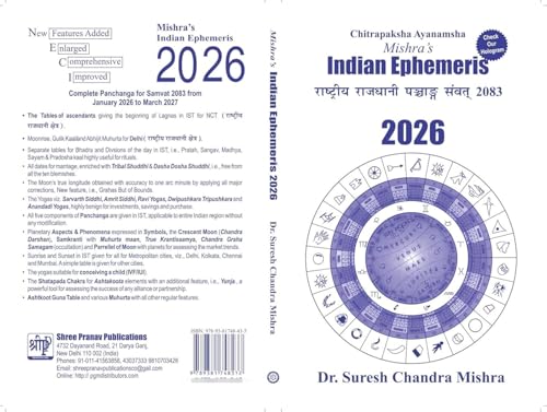 Mishra's Indian Ephemeris 2026-27, Chitrapaksha Ayanamsha Panchanga Hindu Astrological Almanac with Complete Tables, Paperback (Mishra's Ephemeris 2026-27) - Retail Maharaj