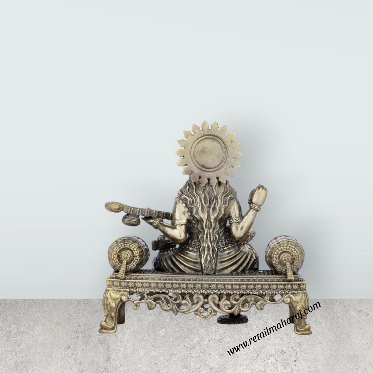 Saraswati Murti - 6 x 5.5 Inches | Saraswati Sitting On Sinhasan/ Brass Idol for Pooja/ 805 Gms Approx - Retail Maharaj