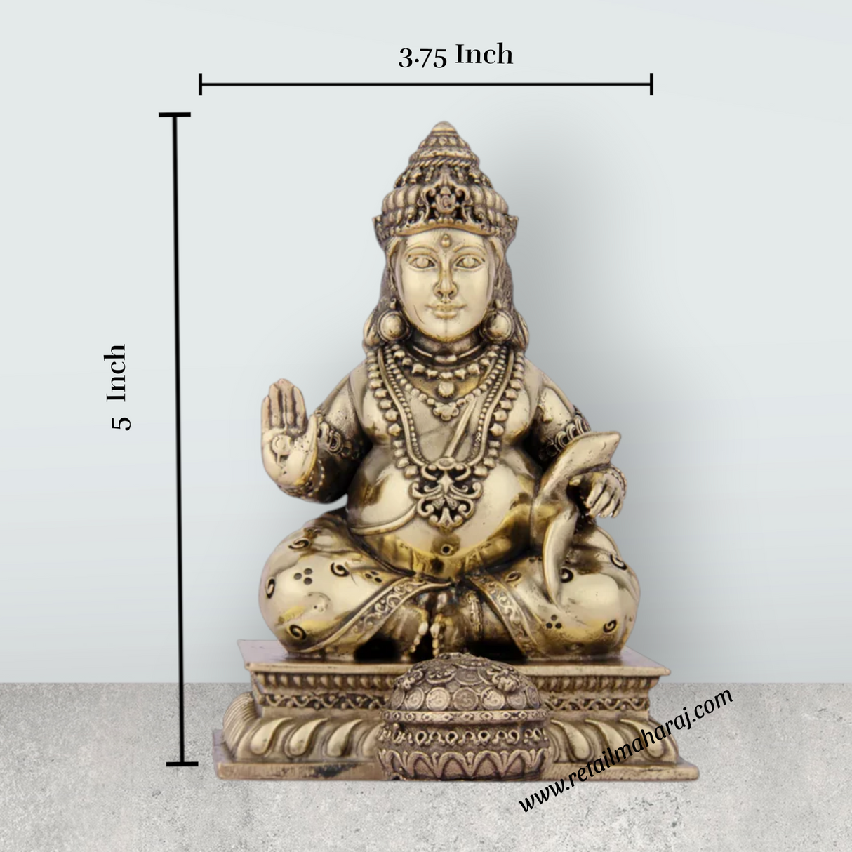 Kubera Statue - 5 x 3.75 Inches | Brass Idol/ Kuber Murti for Pooja/ 420 Gms Approx - Retail Maharaj