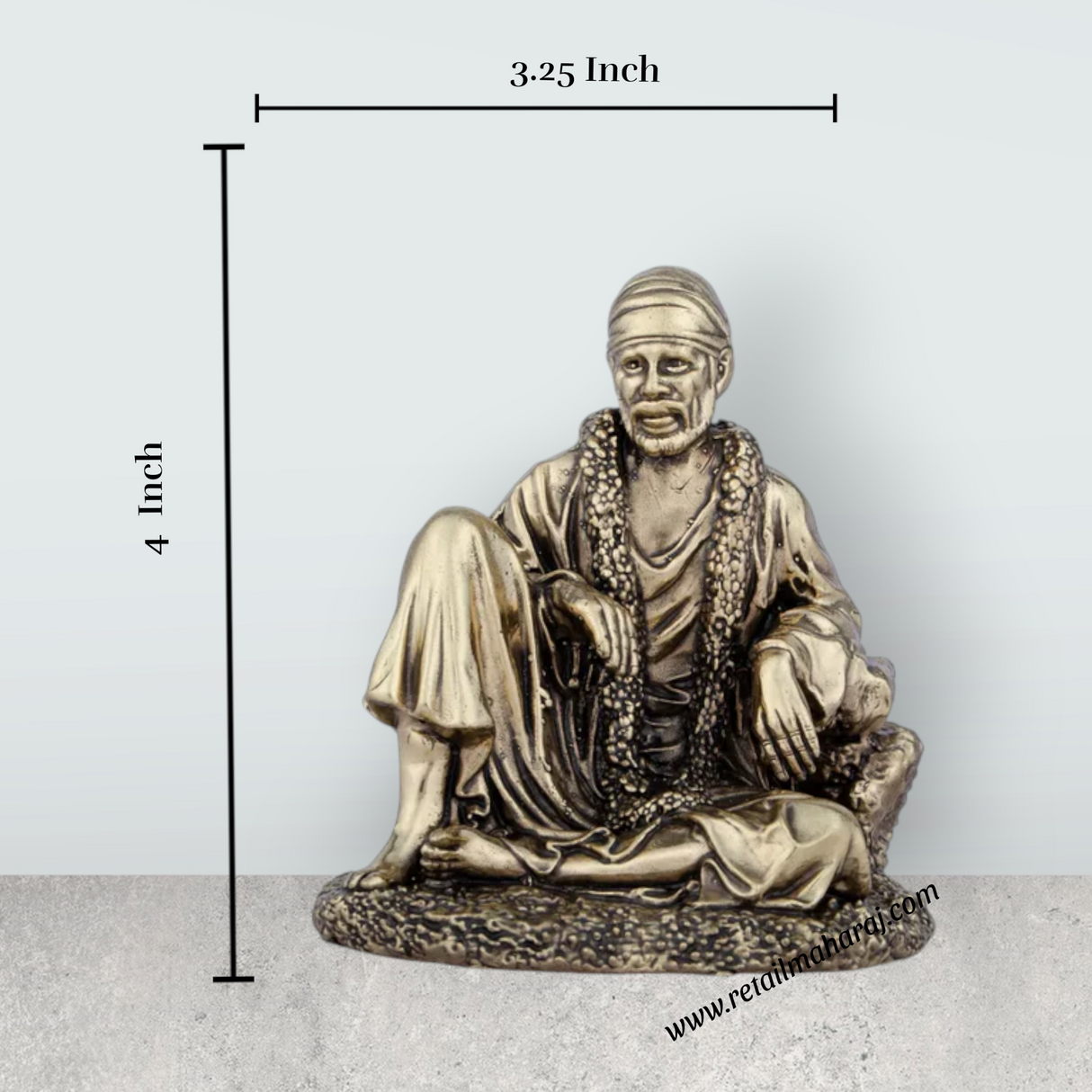 Saibaba Statue - 4 x 3.25 Inches | Saibaba Sitting Idol/ Brass Idol/ Sai Baba Vigraham for Pooja/ 280 Gms Approx - Retail Maharaj