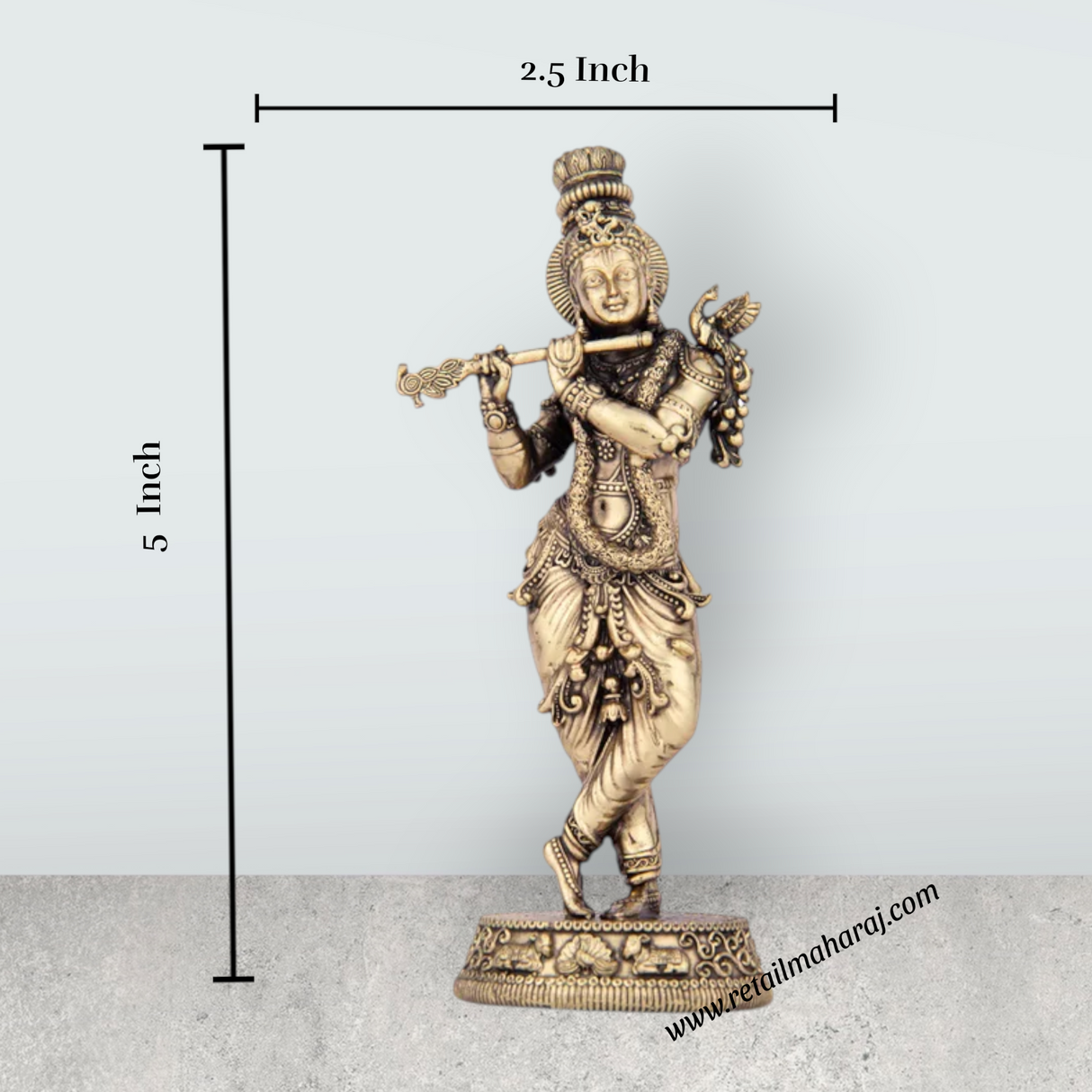 Krishnan Statue - 5 x 2.5 Inches | Brass idol/ Krishna Flute Statue for Pooja/ 155 Gms Approx - Retail Maharaj