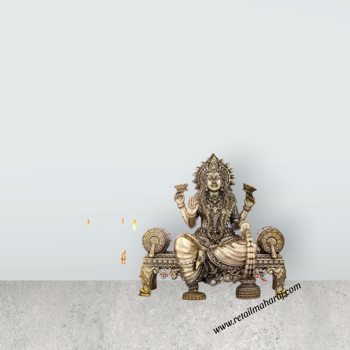 Laxmi Devi Statue - 5.5 x 5.5 Inches | Brass Idol/ Lakshmi Statue Sitting On Sinhasan/ 770 Gms Approx