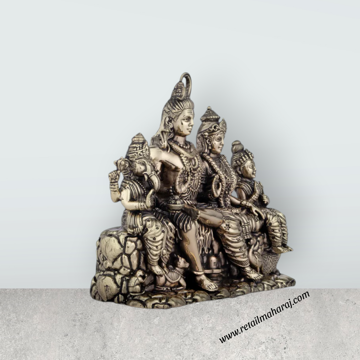 Shiv Family Murti - 4 x 4.5 Inches | Brass Idol/ Shiv Parivar Murti for Pooja/ 455 Gms Approx