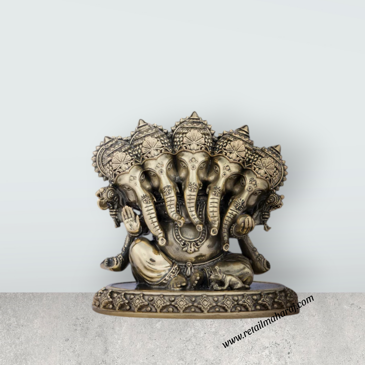Ganesh Murti with 5 Face - 4 x 4.25 Inches | Brass Vinayaka Idol/ Ganpati Murti for Pooja/ 560 Gms Approx - Retail Maharaj