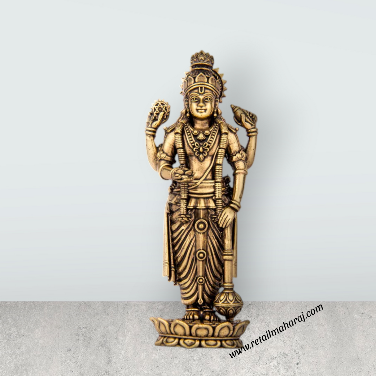 Vishnu Murti - 5 x 2 Inches | Brass Vishnu Idol/ Vishnu Statue for Pooja/ 180 Gms Approx - Retail Maharaj