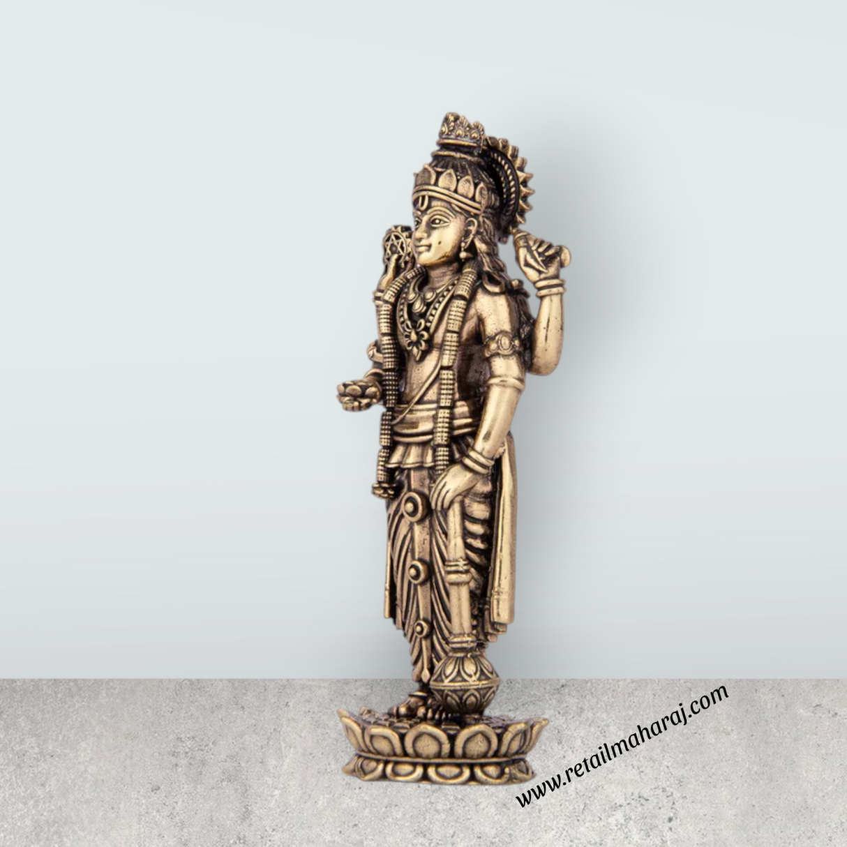 Vishnu Murti - 6.75 x 2.5 Inches | Brass Idol/ Vishnu Statue Standing On Lotus for Pooja/ 180 Gms Approx - Retail Maharaj