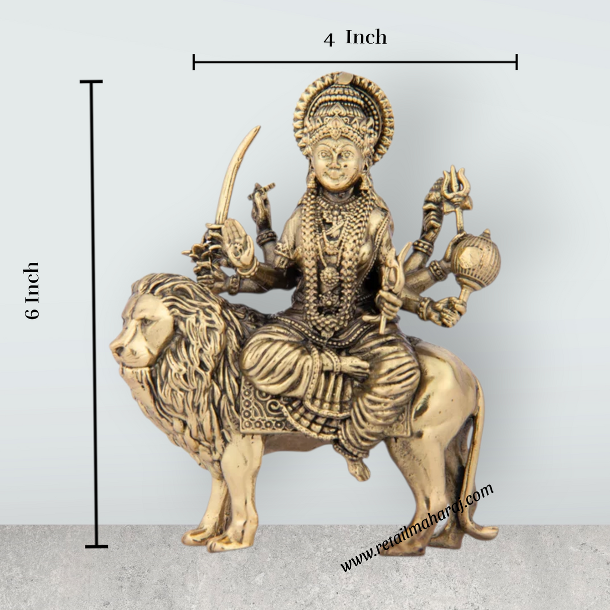 Durga Devi Sitting On Lion - 6 x 4 Inches | Brass Statue/ Durga Murti for Pooja/ 490 Gms Approx - Retail Maharaj