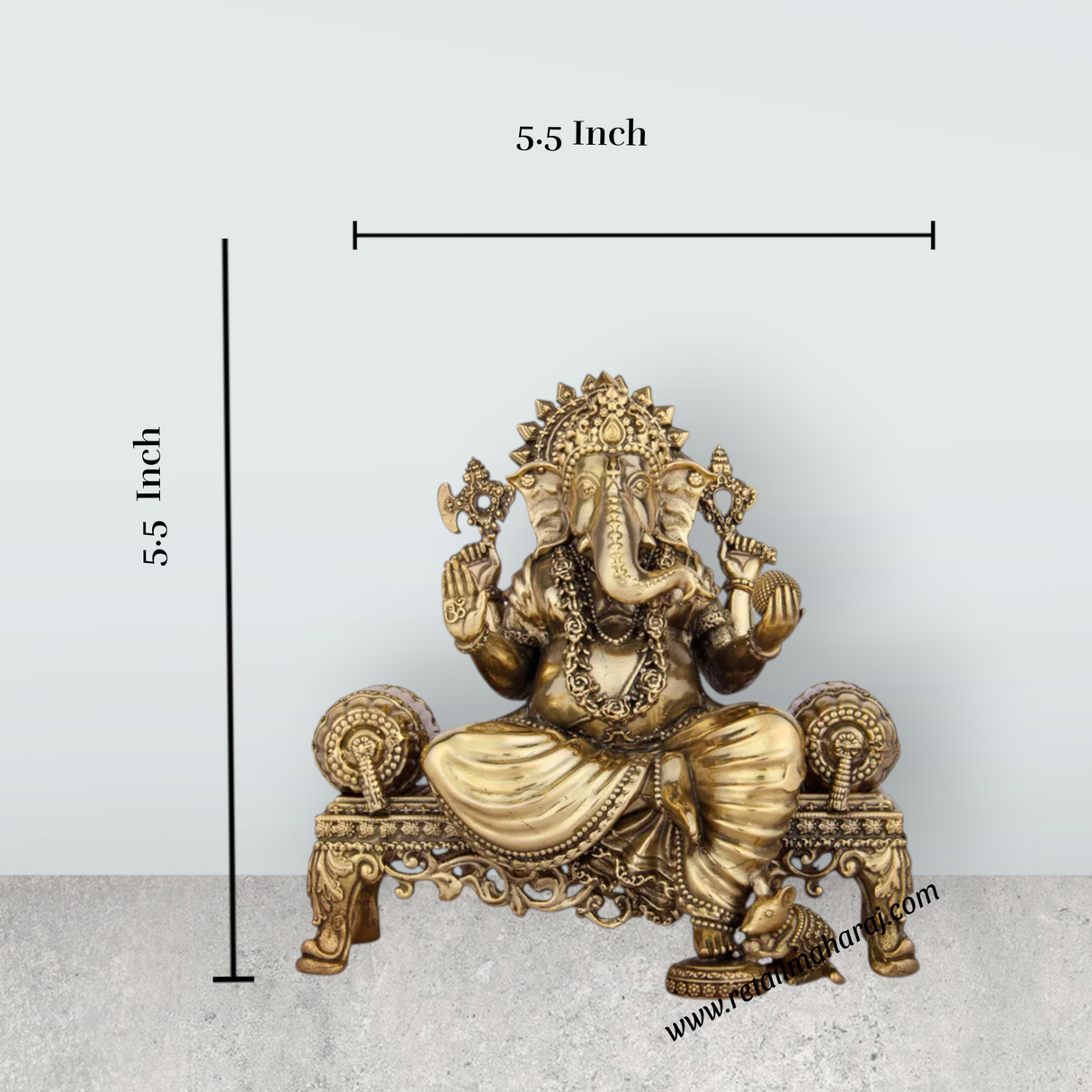 Ganesh Murti - 5.5 x 5.5 Inches | Brass Idol/ Vinayaka Idol for Pooja/ 875 Gms Approx