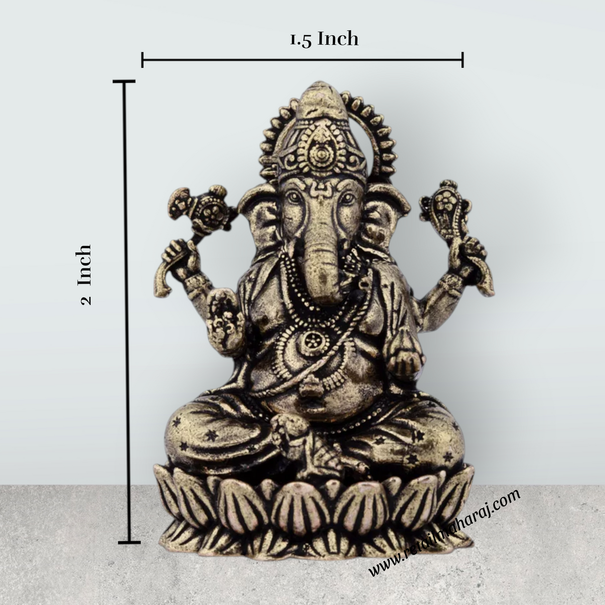 Ganesh Murti - 2 x 1.5 Inches | Brass Idol / Vinayaka Idol Sitting On Lotus for Pooja/ 40 Gms Approx - Retail Maharaj