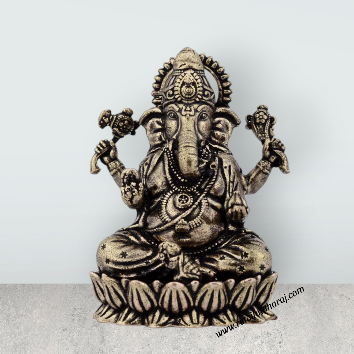 Ganesh Murti - 2 x 1.5 Inches | Brass Idol / Vinayaka Idol Sitting On Lotus for Pooja/ 40 Gms Approx - Retail Maharaj