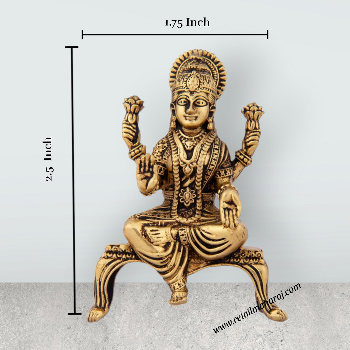 Laxmi Devi Statue - 2.5 x 1.75 Inches | Lakshmi Statue Sitting On Chowki/ Brass Idol for Pooja/ 50 Gms Approx - Retail Maharaj