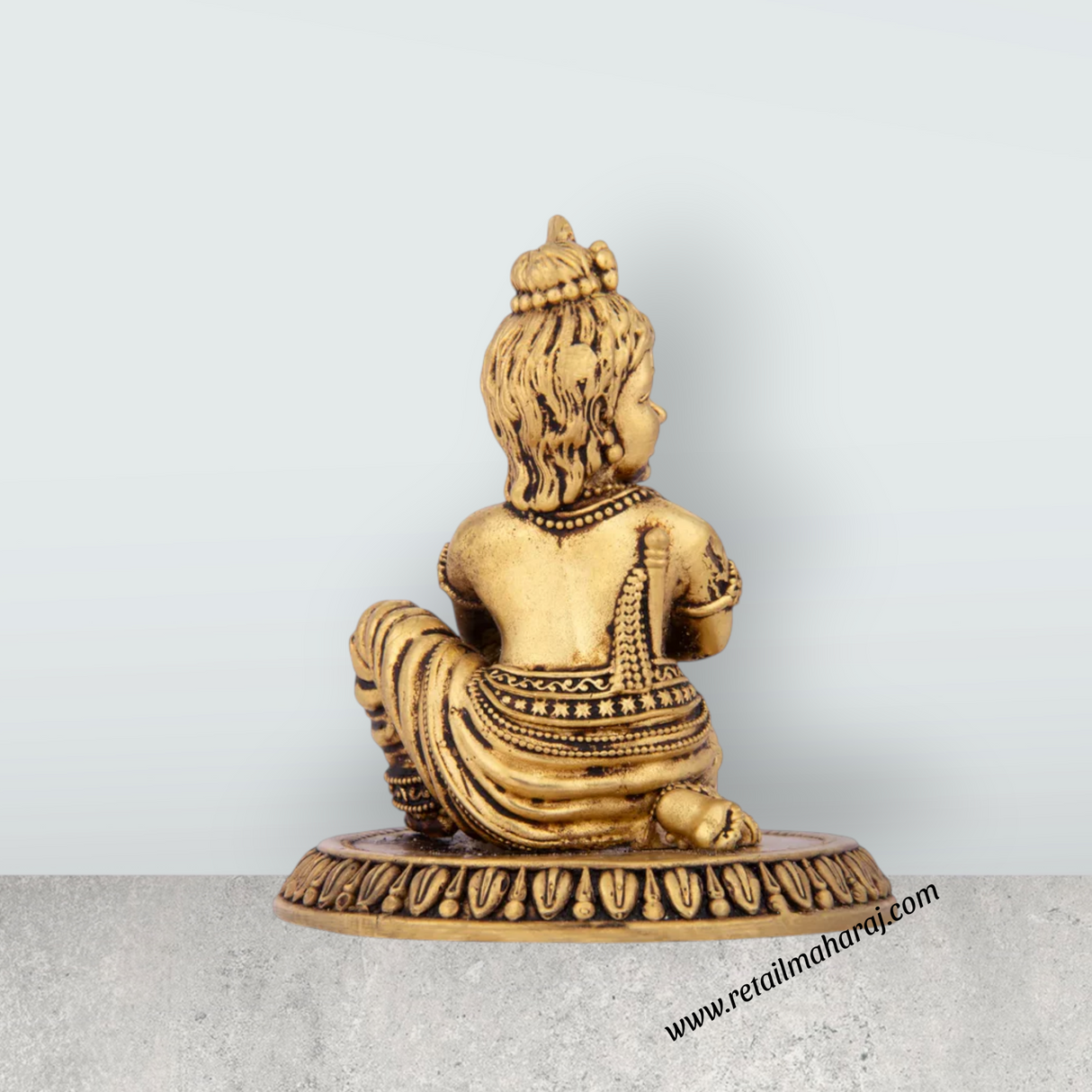 Butter Krishna - 4 x 3.25 Inches | Krishna Idol/ Brass Idol/ Krishna with Butter Statue for Pooja - Retail Maharaj