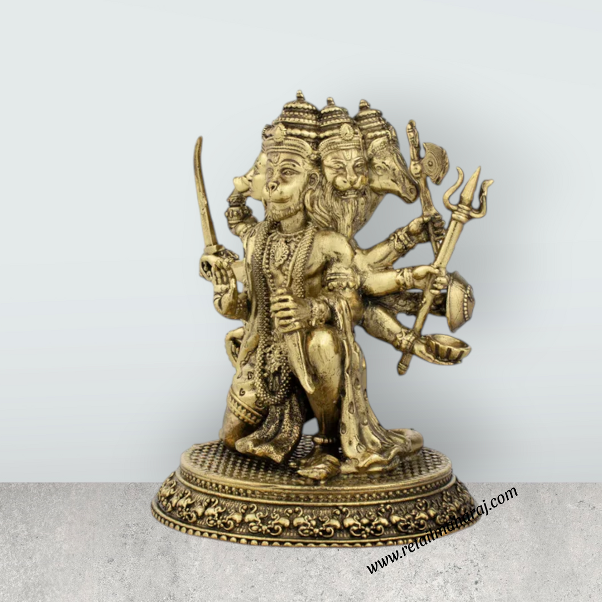 Panchmukhi Hanuman Statue - 4 x 3.75 Inches | Brass idol/ Panchamukha Hanuman Idol for Pooja - Retail Maharaj