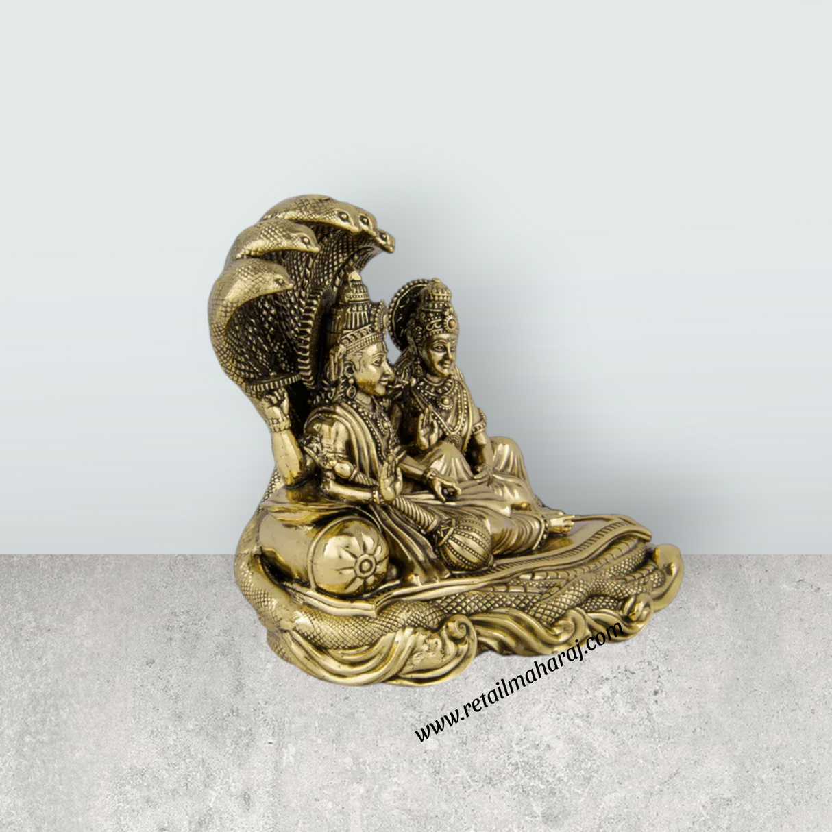 Laxmi Vishnu Idol - 4 x 4 Inches | Vishnu Lakshmi Sheshnag/ Brass Idol/ 355 Gms Approx