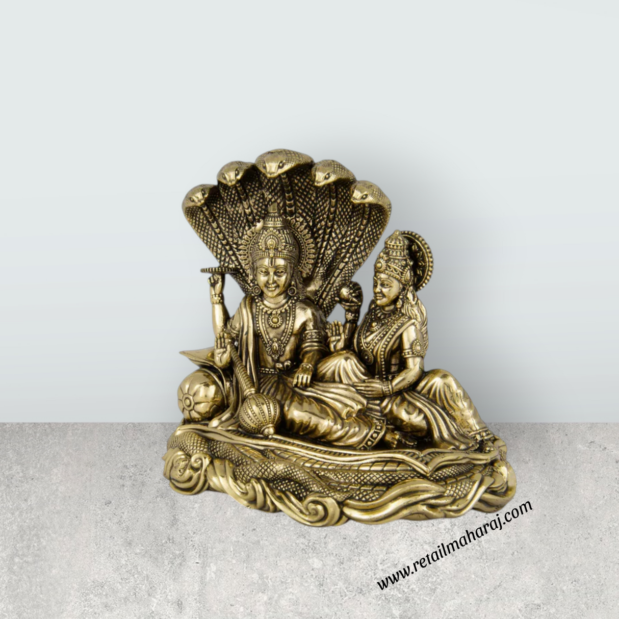 Laxmi Vishnu Idol - 4 x 4 Inches | Vishnu Lakshmi Sheshnag/ Brass Idol/ 355 Gms Approx