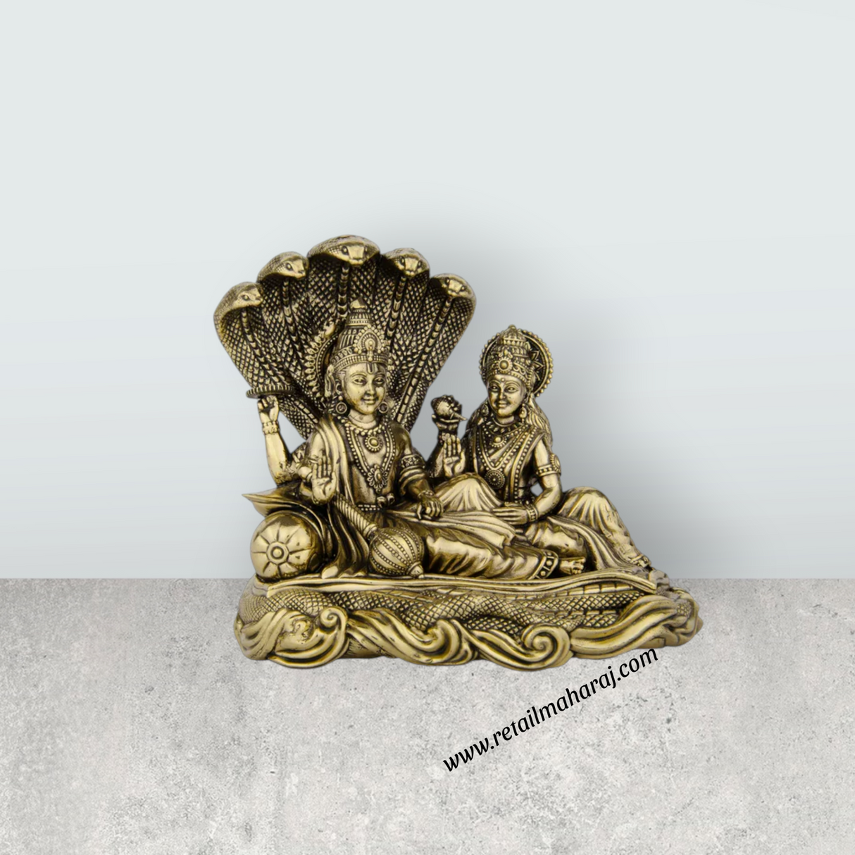 Laxmi Vishnu Idol - 4 x 4 Inches | Vishnu Lakshmi Sheshnag/ Brass Idol/ 355 Gms Approx