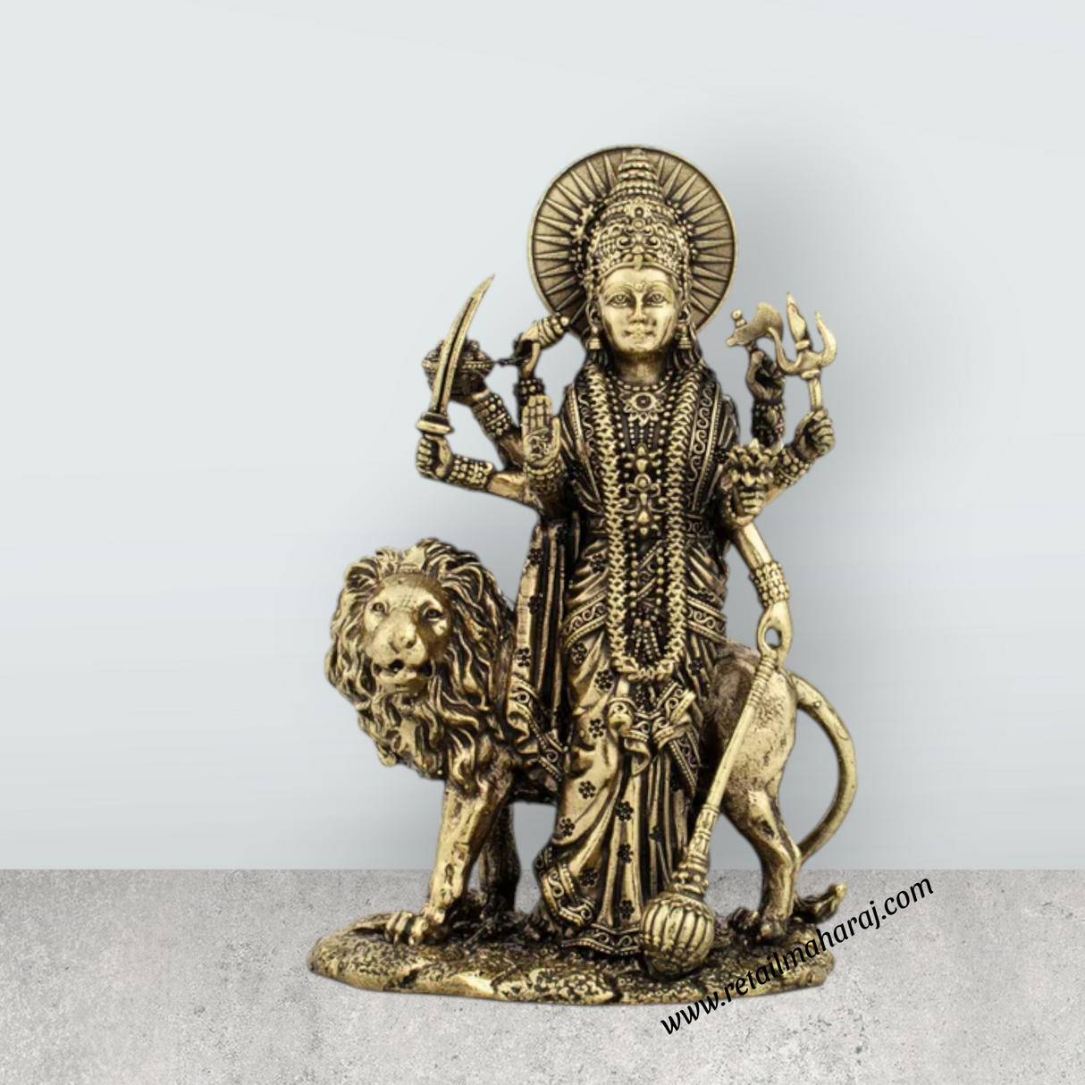 Durga Devi - 5 x 3.5 Inches | Durga Statue Sitting On Lion/ Brass Idol/ Durga Murti for Pooja/ 315 Gms Approx - Retail Maharaj