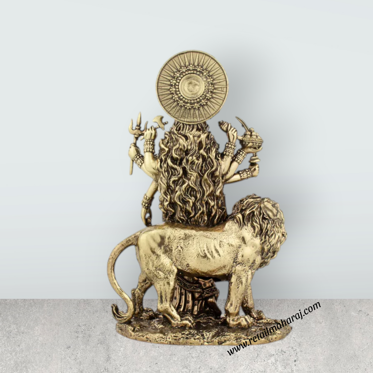 Durga Devi - 6 x 4 Inches | Durga Statue Sitting On Lion/ Brass Idol/ Durga Murti for Pooja/ 515 Gms Approx - Retail Maharaj