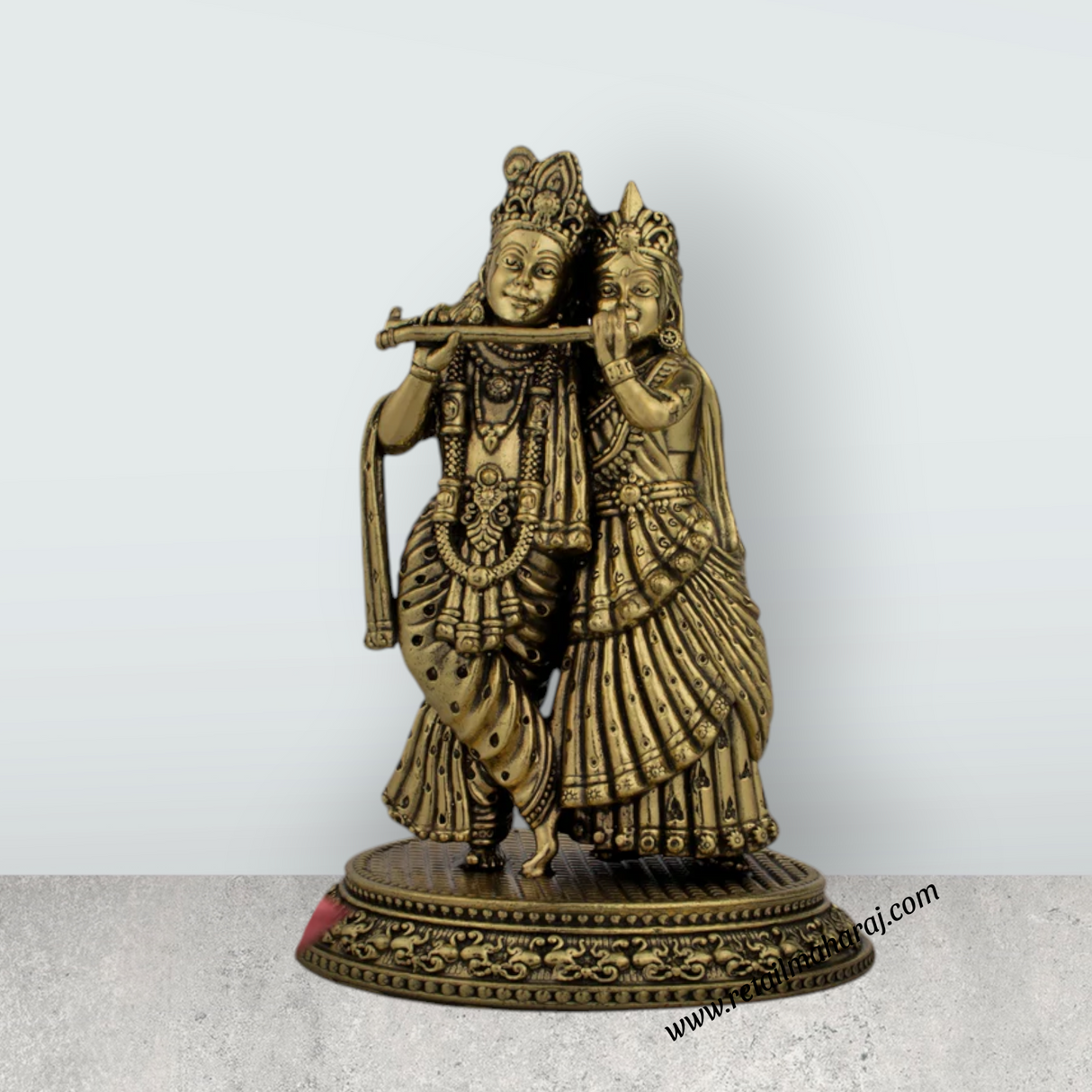 Radha Krishna Idol - 6 x 4 Inches | Brass Idol/ Radha Krishna Murti for Pooja/ 460 Gms Approx - Retail Maharaj