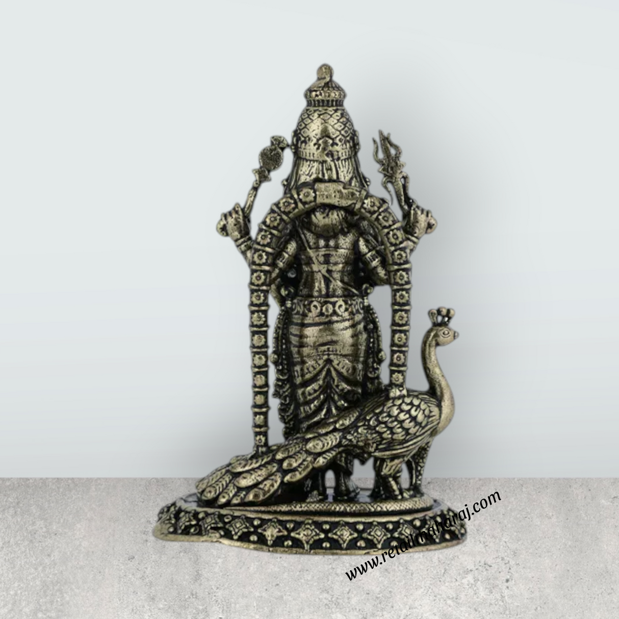 Murugar Standing on Base Murti - 3 x 1.75 Inches | Antique Brass Idol / Murugan Statue for Home & Pooja - Retail Maharaj