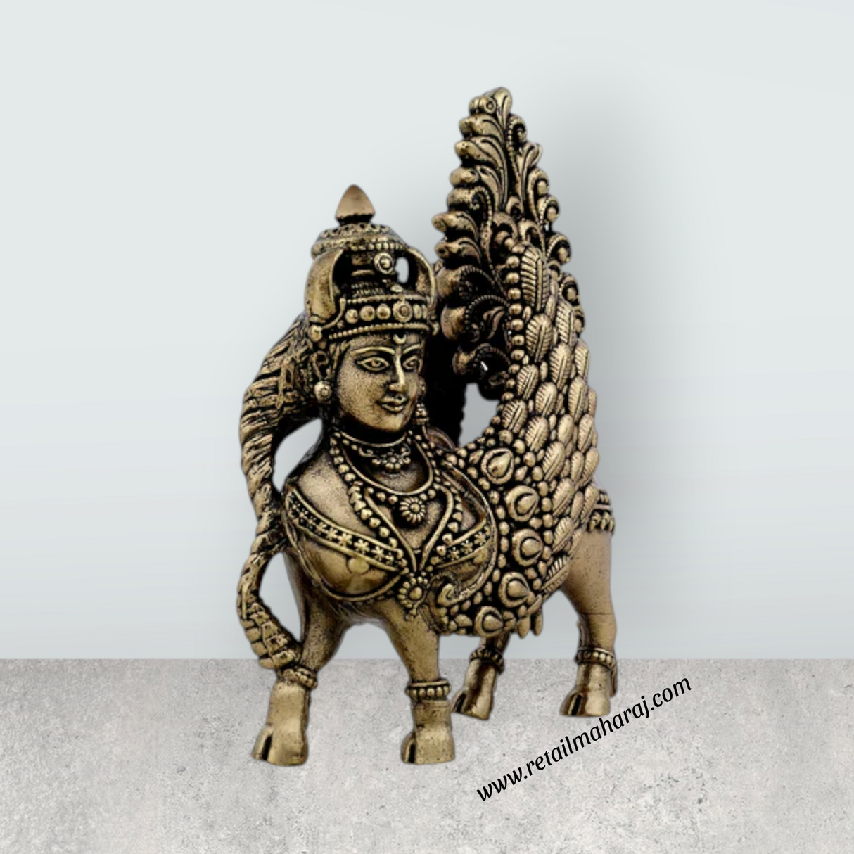 Kamadhenu Statue – 3 x 2 Inches | Antique Brass Idol / Divine Cow Statue / Kamadhenu Idol for Home & Pooja - Retail Maharaj