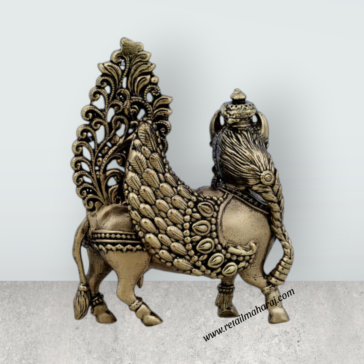 Kamadhenu Statue – 3 x 2 Inches | Antique Brass Idol / Divine Cow Statue / Kamadhenu Idol for Home & Pooja - Retail Maharaj