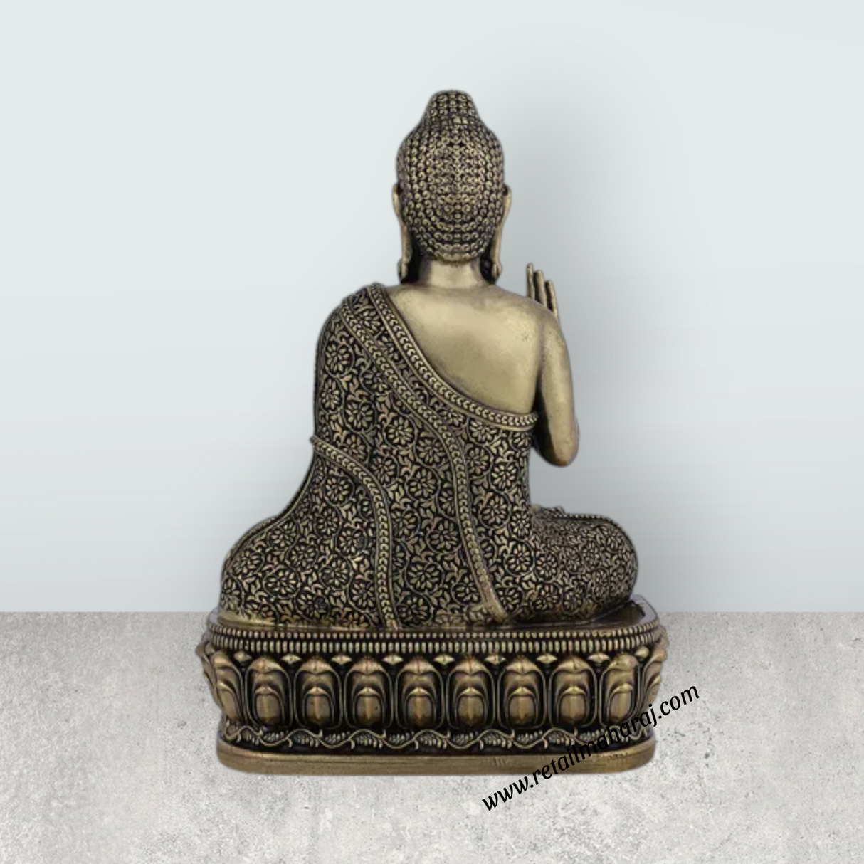 Brass Buddha Sitting On Flower Base Statue – 6 x 4 Inches | Antique Brass Buddha Idol for Home & Meditation Décor - Retail Maharaj