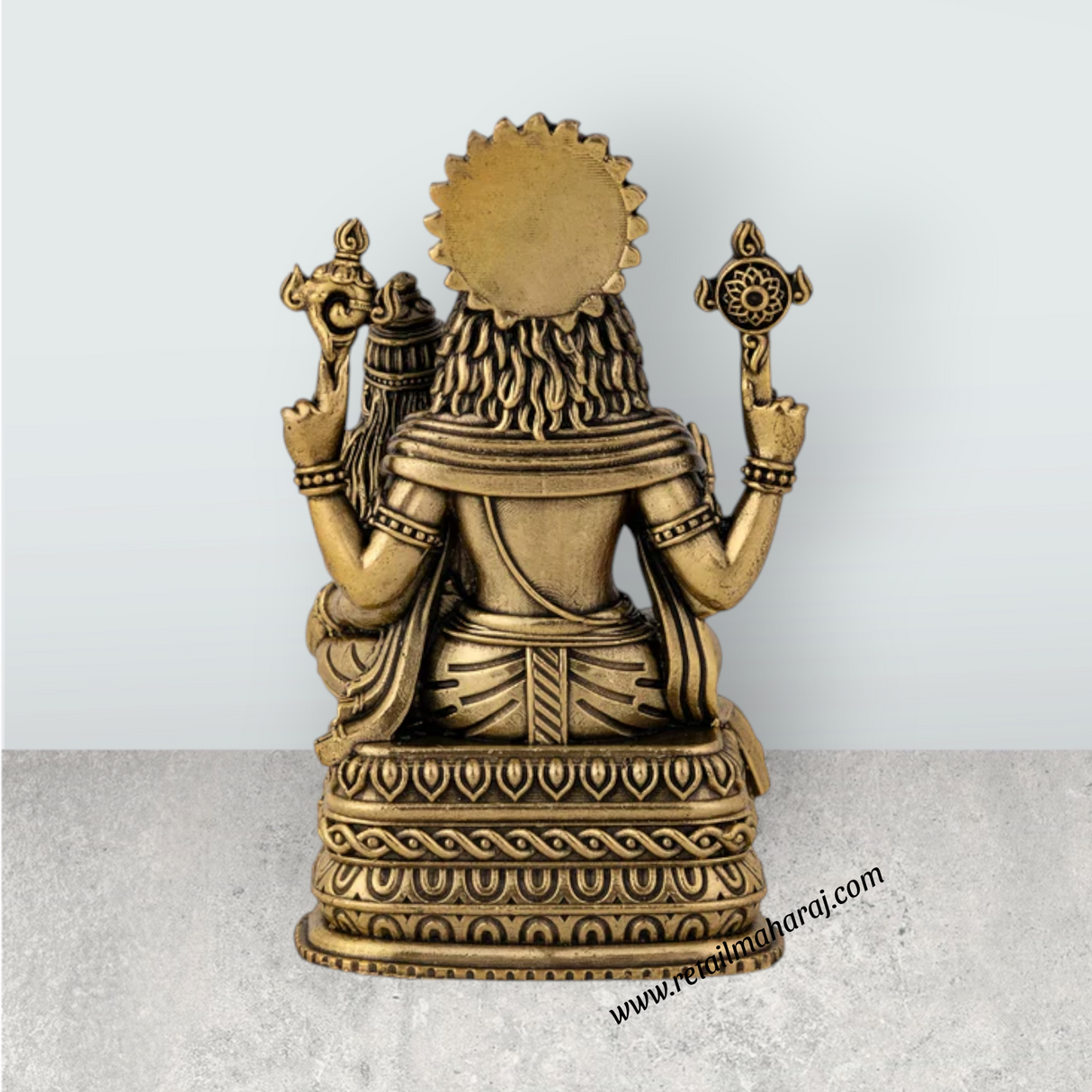 Lakshmi Narasimhar Sitting on Base Murti - 3 x 2 Inches | Antique Brass Idol for Pooja & Home Décor - Retail Maharaj
