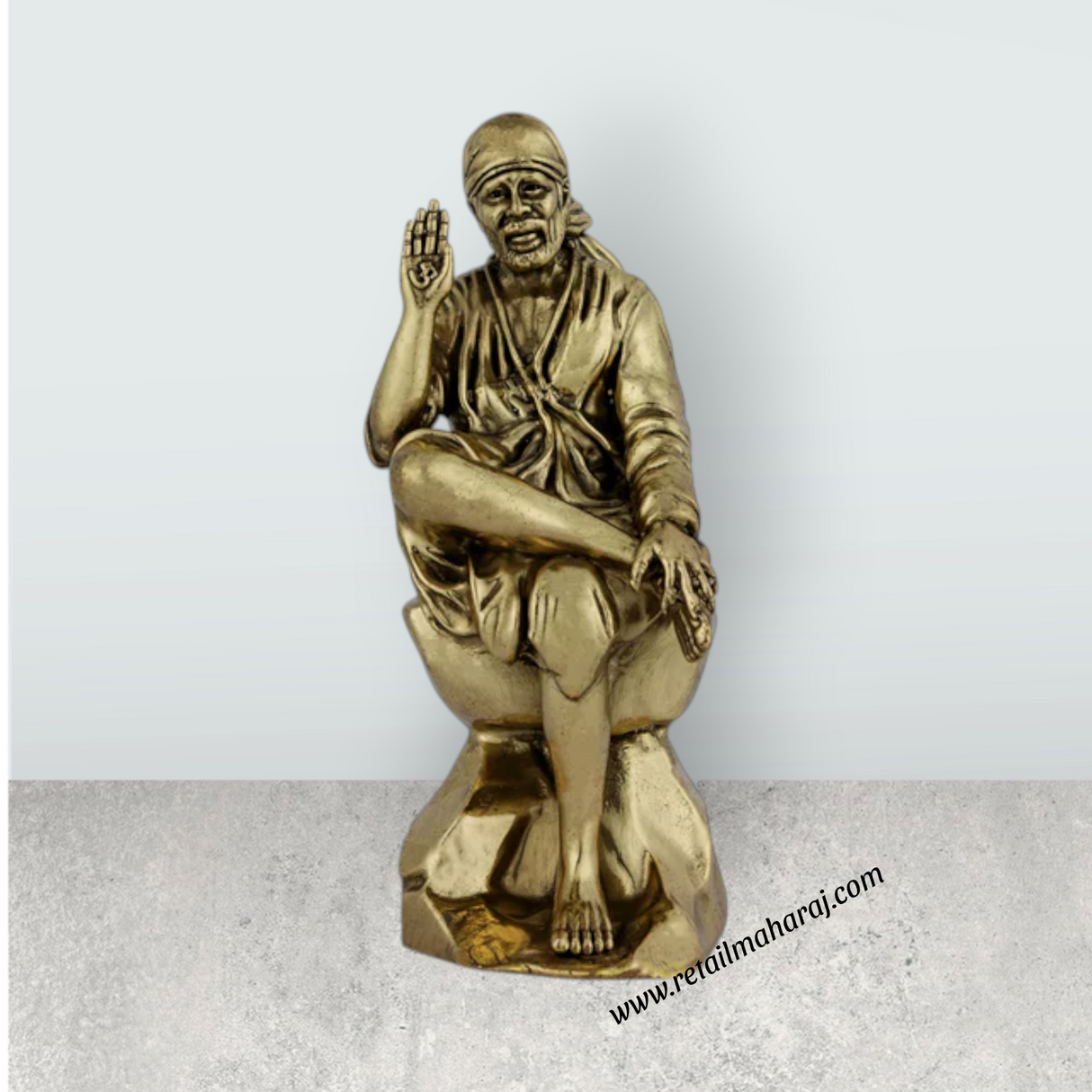 Saibaba Statue – 5 x 1.75 Inches | Antique Brass Saibaba Sitting Idol / Shirdi Sai Baba Vigraham for Pooja - Retail Maharaj