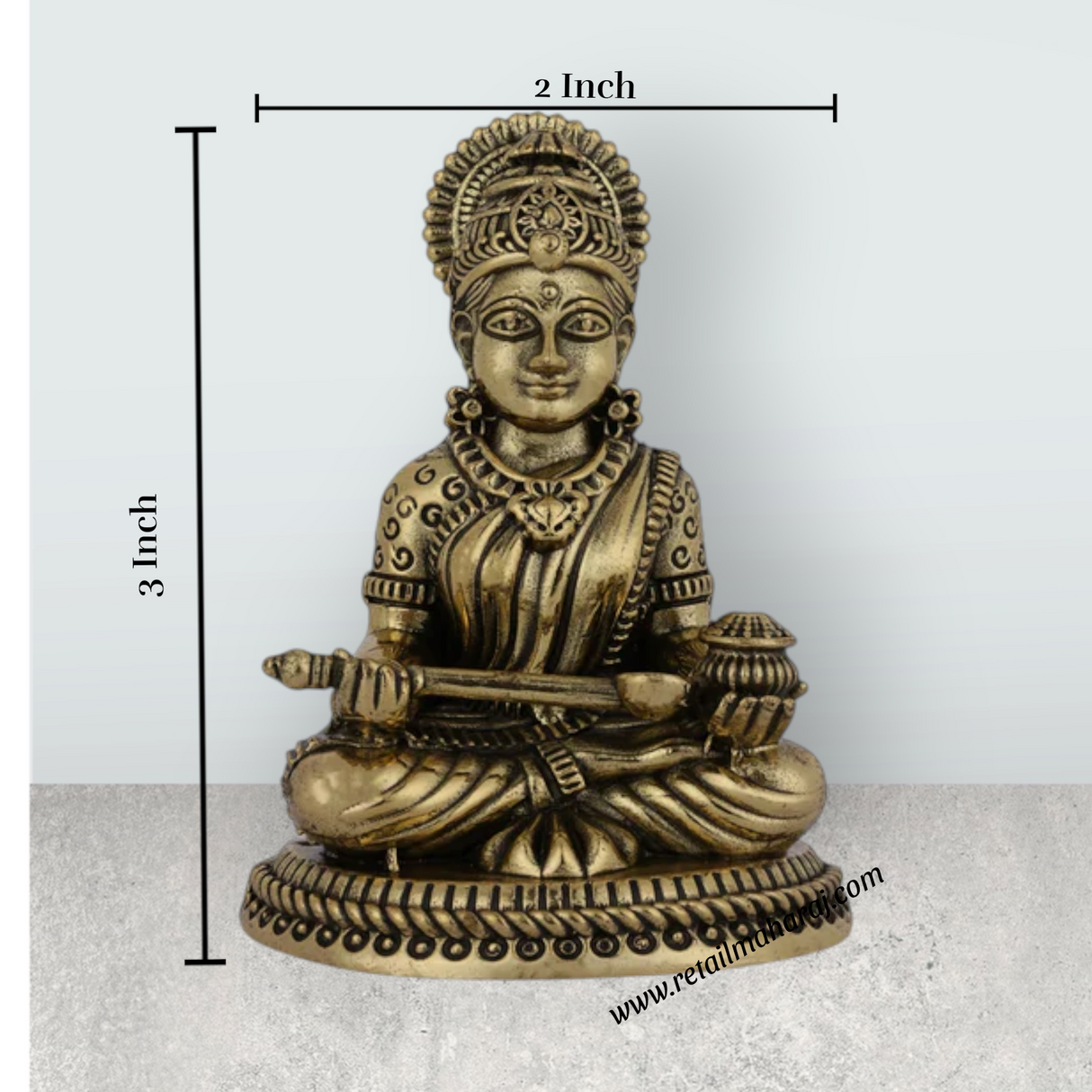 Annapoorani Murti – 3 x 2 Inches | Antique Brass Annapurna Devi Idol for Home & Pooja - Retail Maharaj