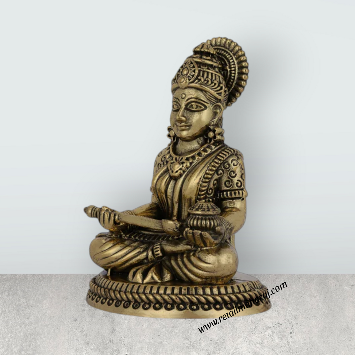 Annapoorani Murti – 3 x 2 Inches | Antique Brass Annapurna Devi Idol for Home & Pooja - Retail Maharaj