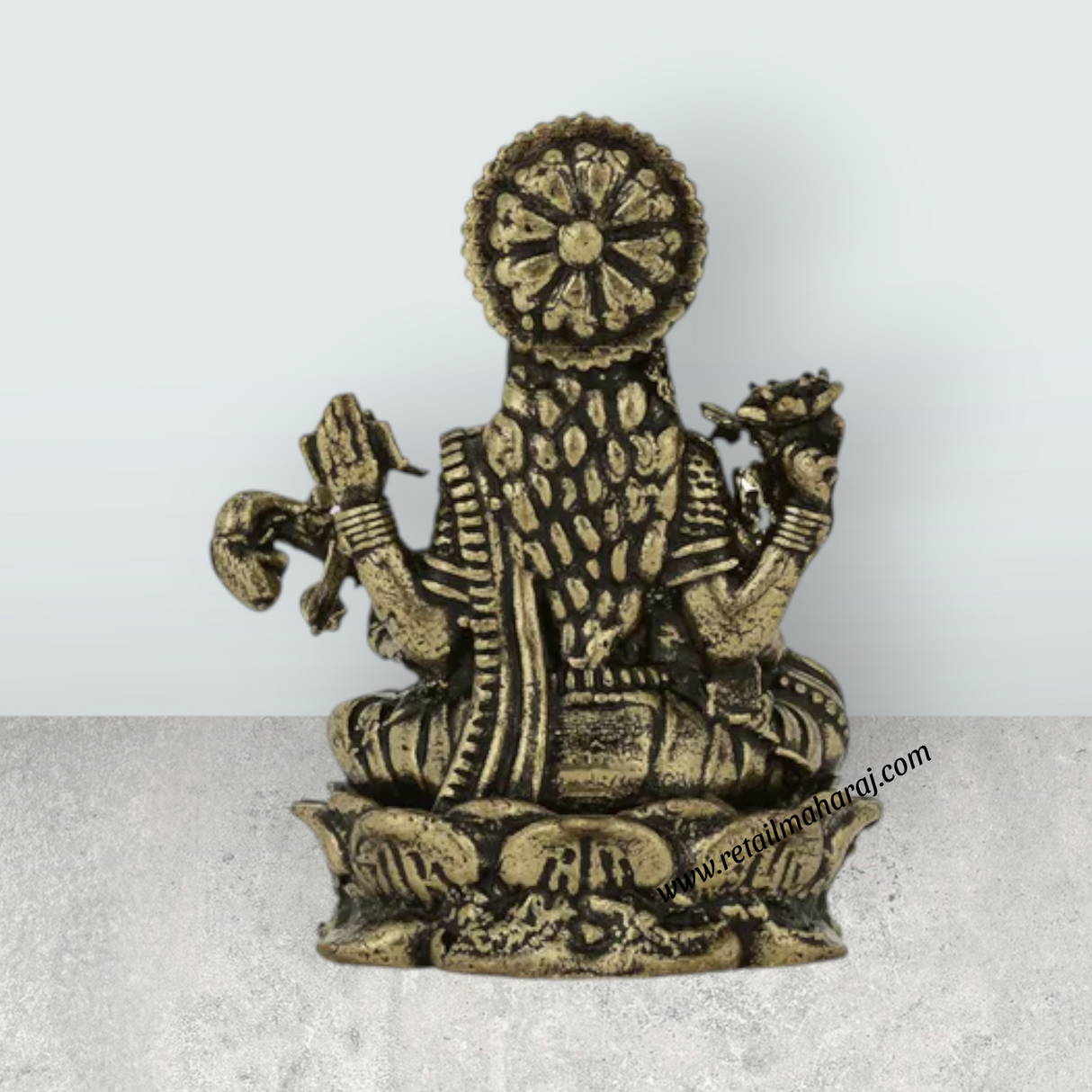Saraswati Murti Sitting On Lotus – 1 x 0.75 Inches | Antique Brass Idol / Saraswathy Idol For Home Pooja Decor - Retail Maharaj