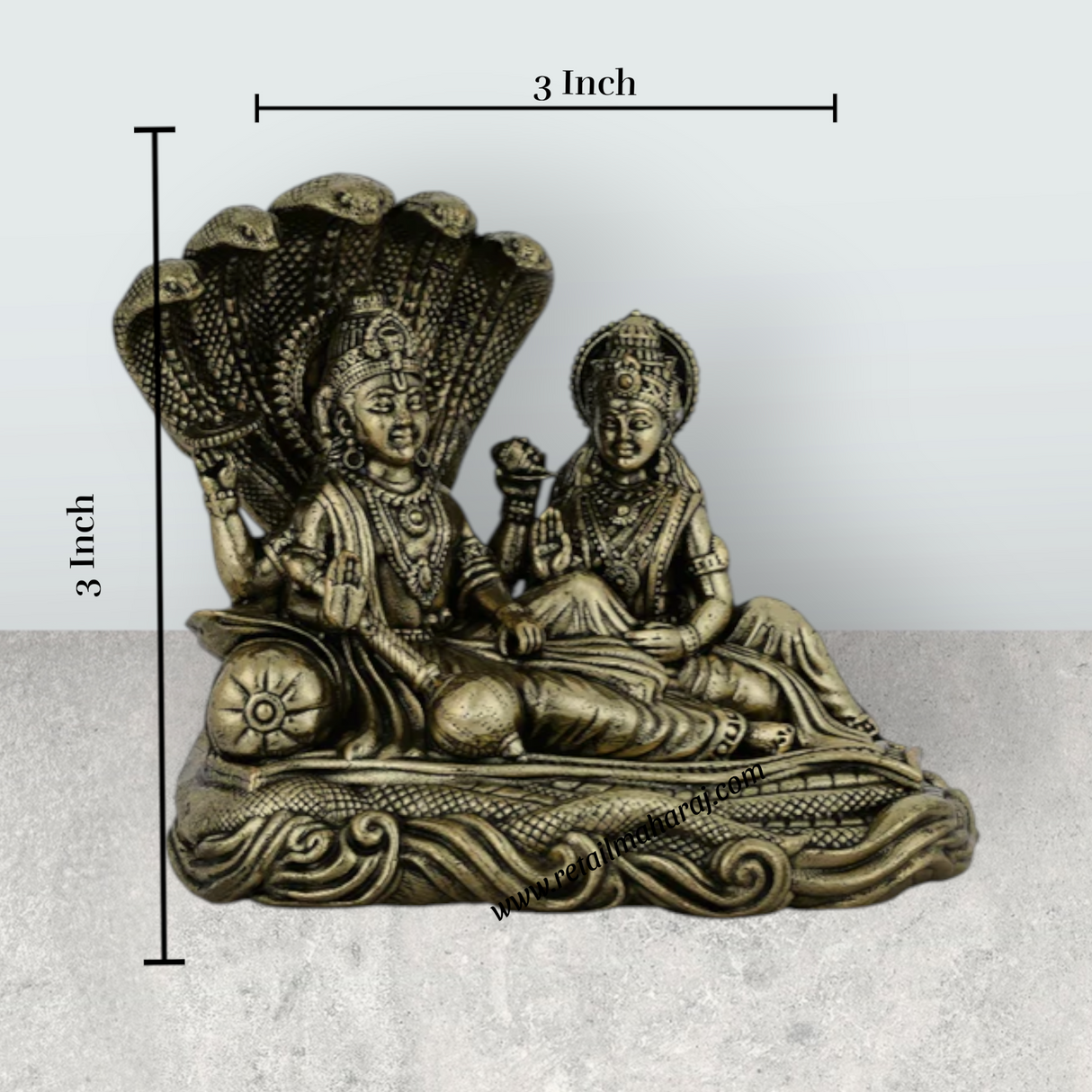 Vishnu Lakshmi Sitting on Sheshnag – Antique Brass Vishnu Lakshmi Idol / Murti for Home & Pooja Decor (3 x 3 Inches) - Retail Maharaj