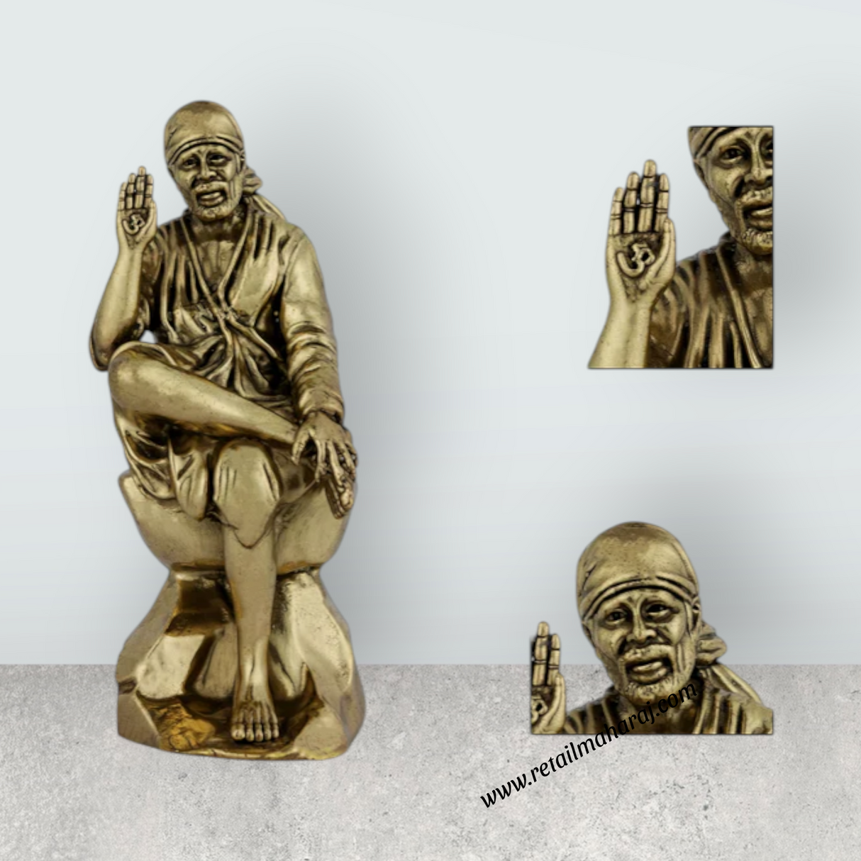 Saibaba Statue – 6 x 2.25 Inches | Antique Brass Idol / Saibaba Sitting Idol / Shirdi Sai Baba Vigraham - Retail Maharaj