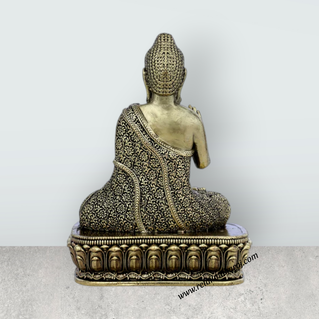 Brass Buddha Sitting On Flower Base Statue – Antique Brass Buddha Idol for Home Décor & Meditation (4 x 2.75 Inches) - Retail Maharaj