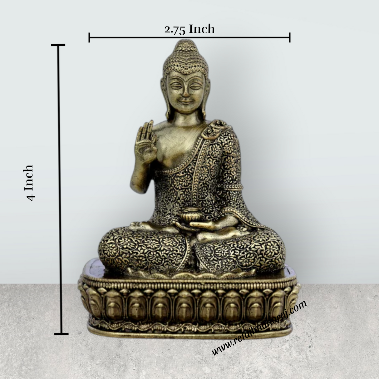 Brass Buddha Sitting On Flower Base Statue – Antique Brass Buddha Idol for Home Décor & Meditation (4 x 2.75 Inches) - Retail Maharaj